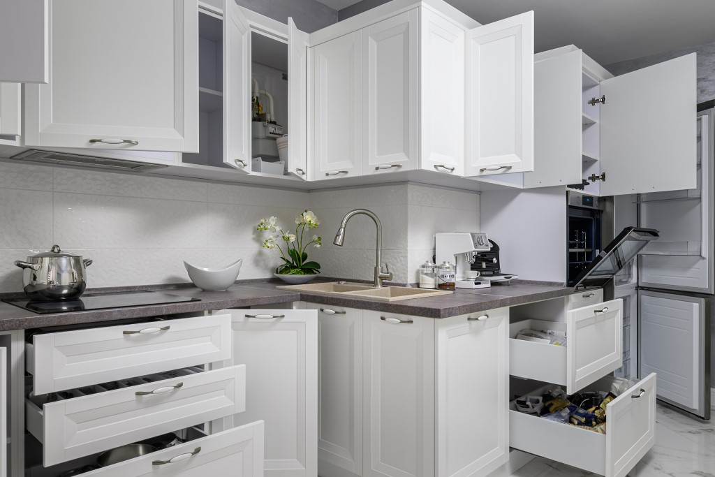 Simple and luxury modern white kitchen interior